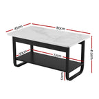 Coffee Table 2-Tier 80CM Marble Finish Shelf Black&White