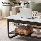 Coffee Table 2-Tier 80CM Marble Finish Shelf Black&White