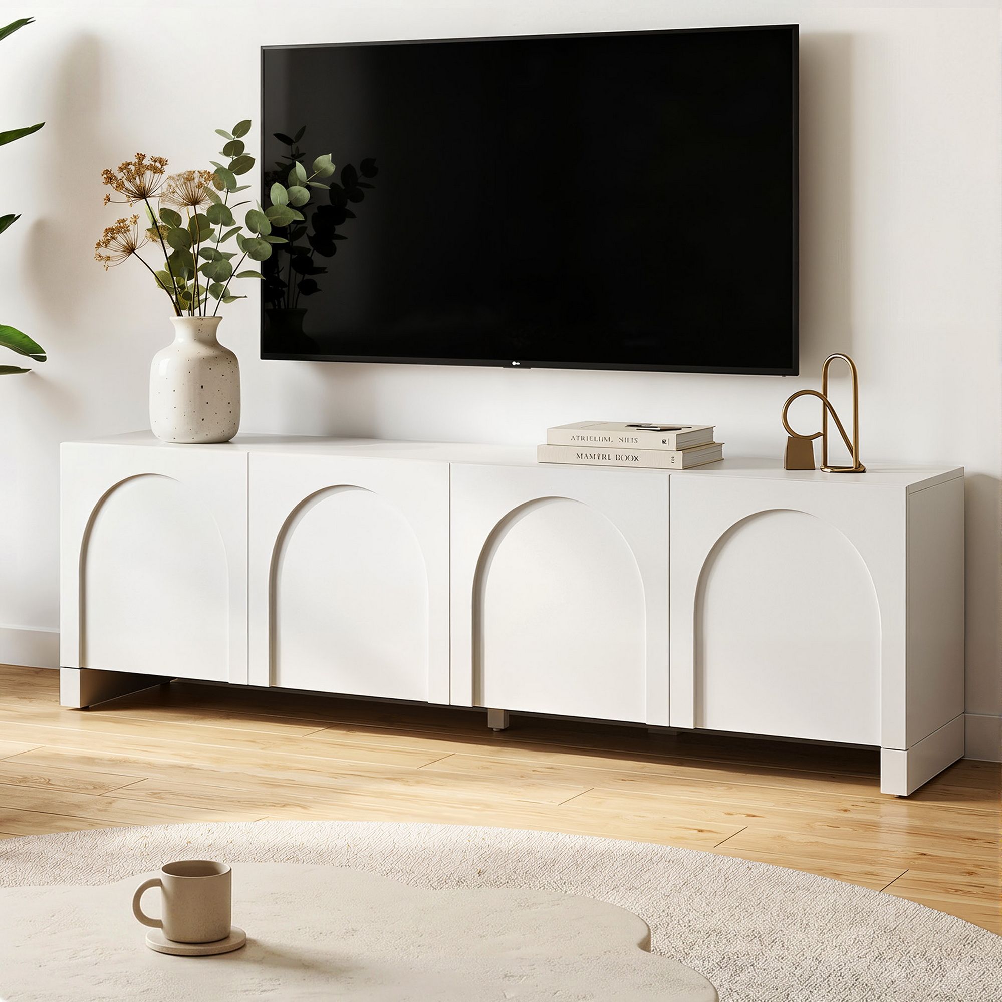Modern Sleek Look TV Unit Entertainment Unit Storage Cabinet Adjustable Shelf White