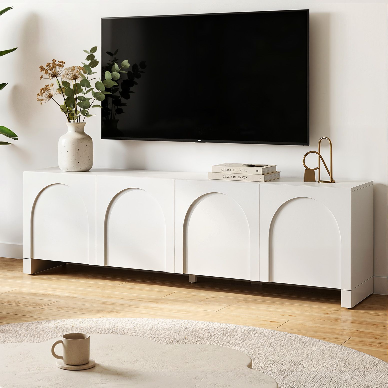 Modern Sleek Look TV Unit Entertainment Unit Storage Cabinet Adjustable Shelf White