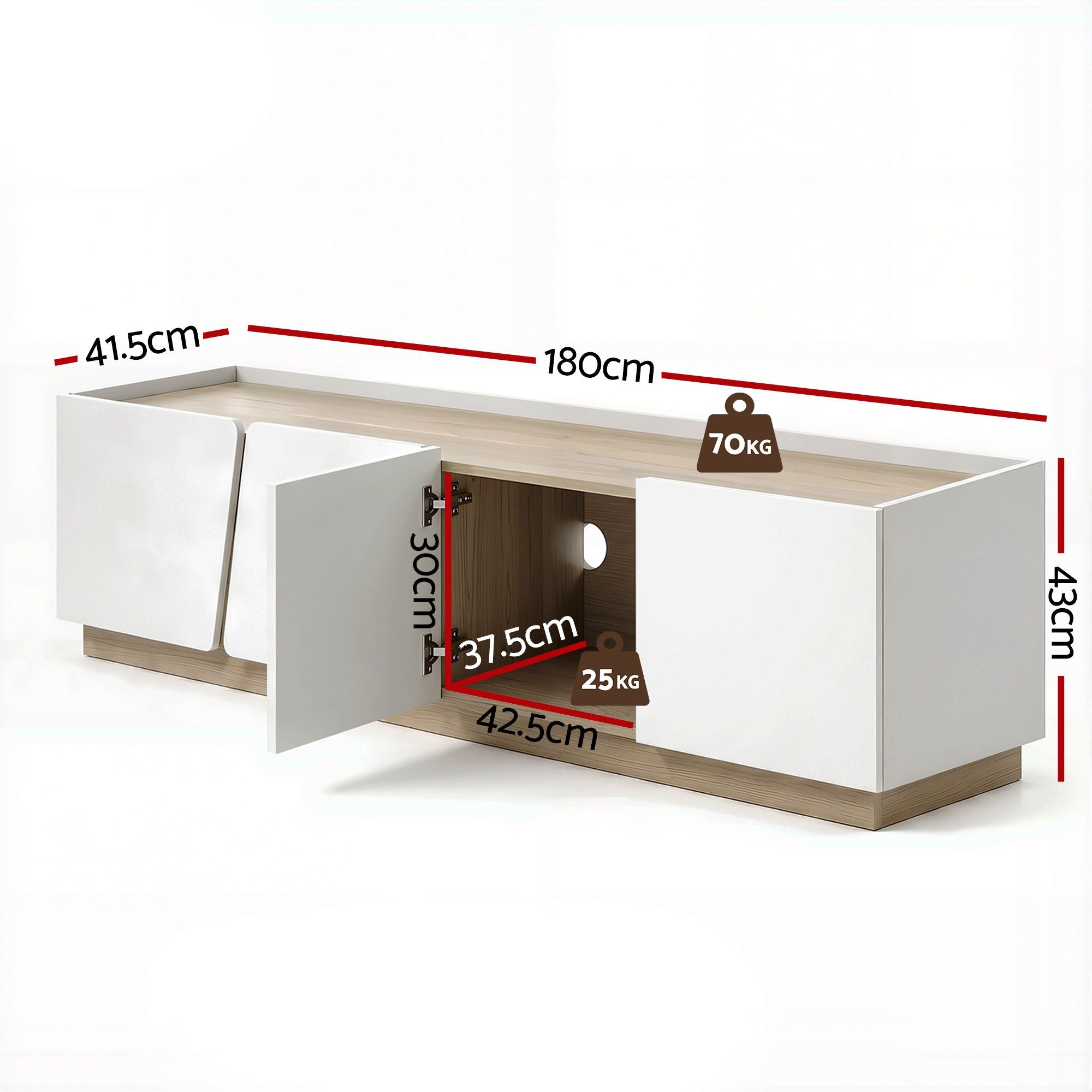 Modern TV Unit Storage Cabinet Living Room Furniture White & Oak