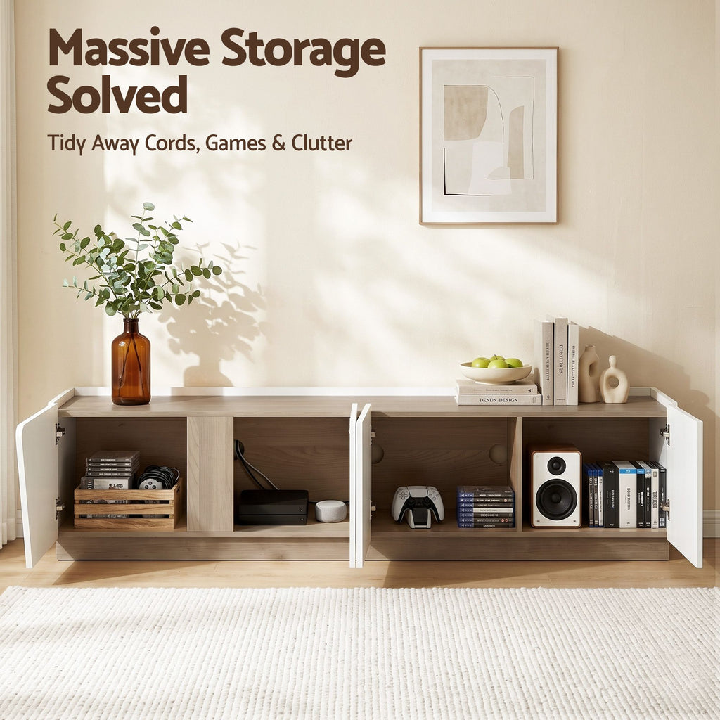 Modern TV Unit Storage Cabinet Living Room Furniture White & Oak