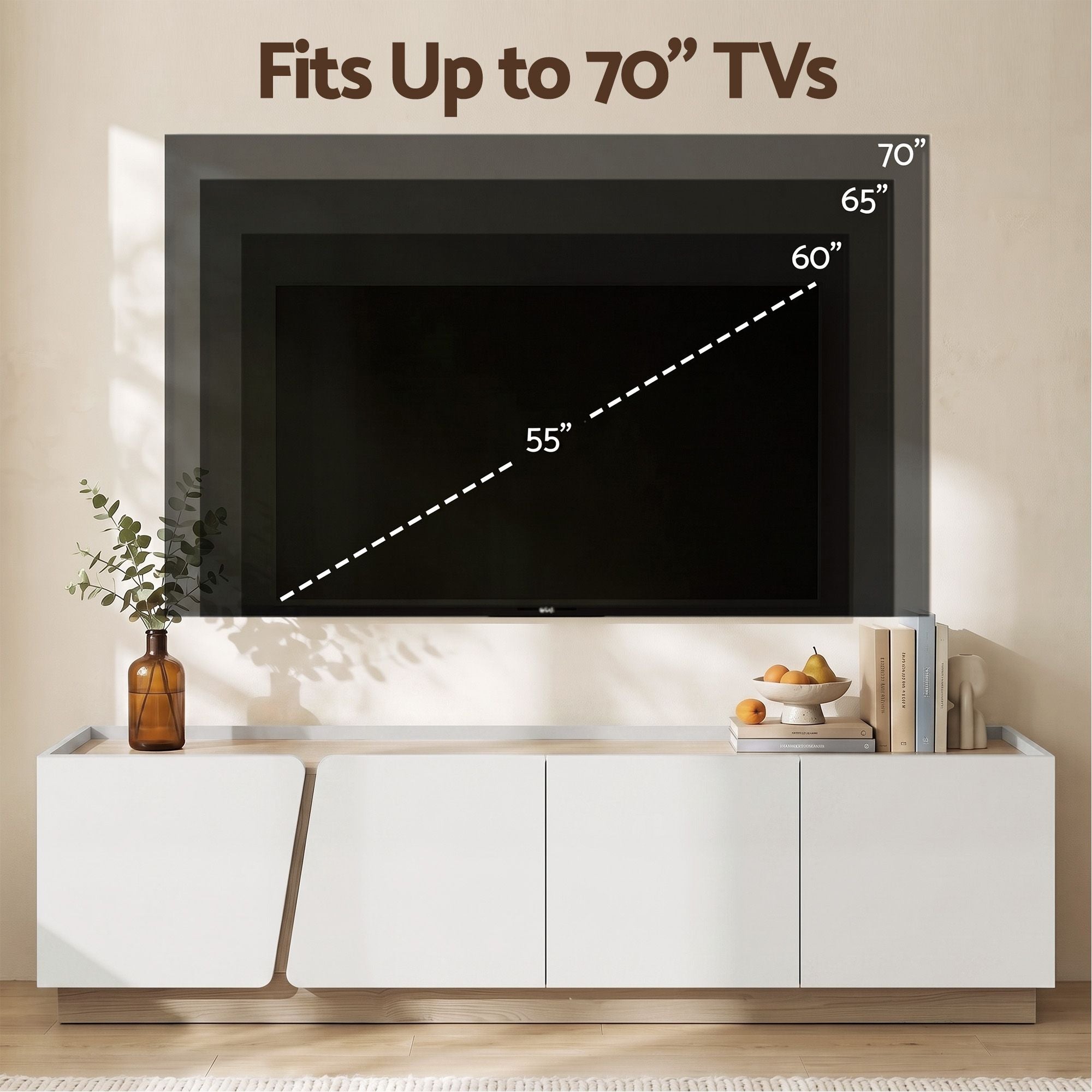 Modern TV Unit Storage Cabinet Living Room Furniture White & Oak