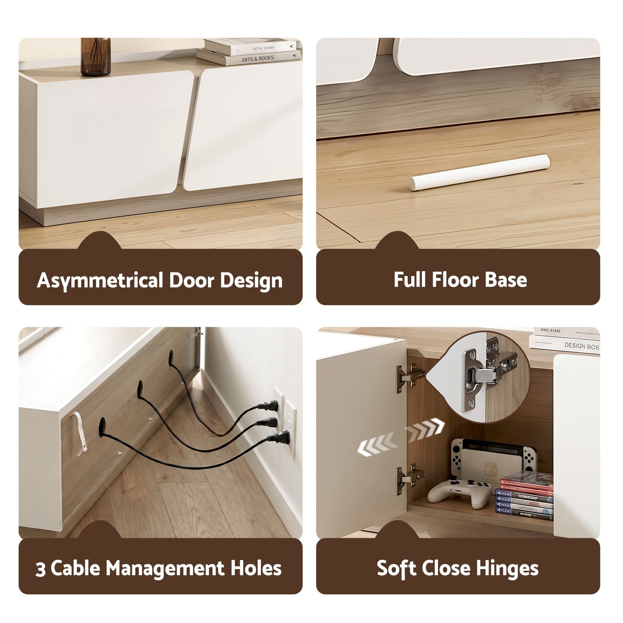 Modern TV Unit Storage Cabinet Living Room Furniture White & Oak
