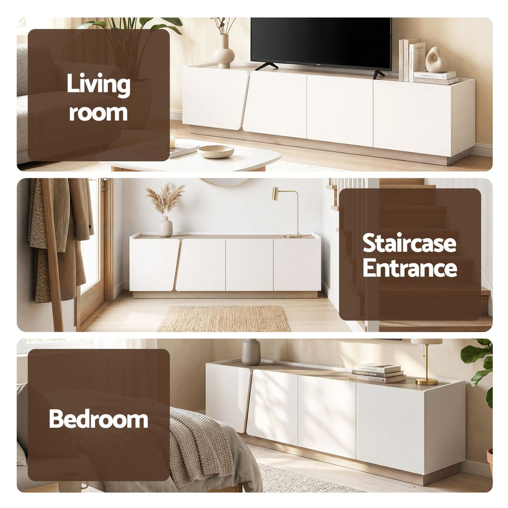 Modern TV Unit Storage Cabinet Living Room Furniture White & Oak