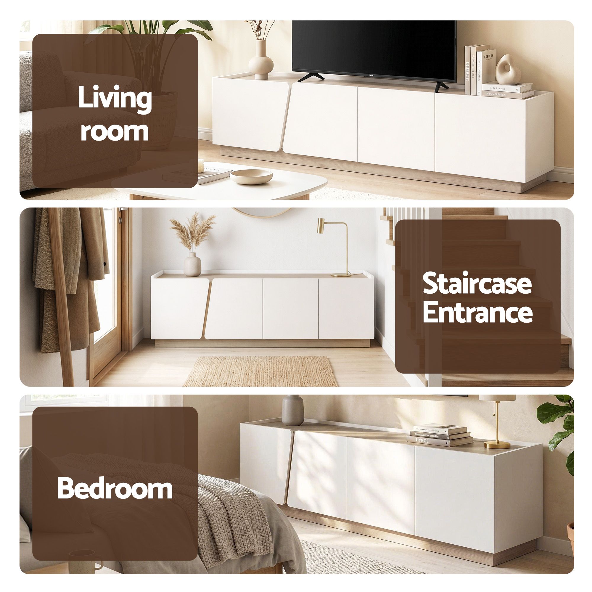 Modern TV Unit Storage Cabinet Living Room Furniture White & Oak