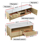 TV Unit & Coffee Table Set Storage Drawers Pine