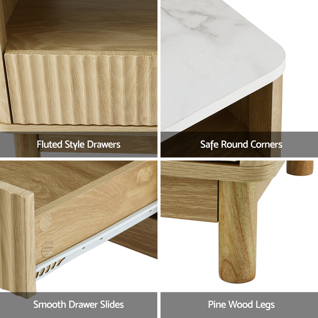 TV Unit & Coffee Table Set Storage Drawers Pine