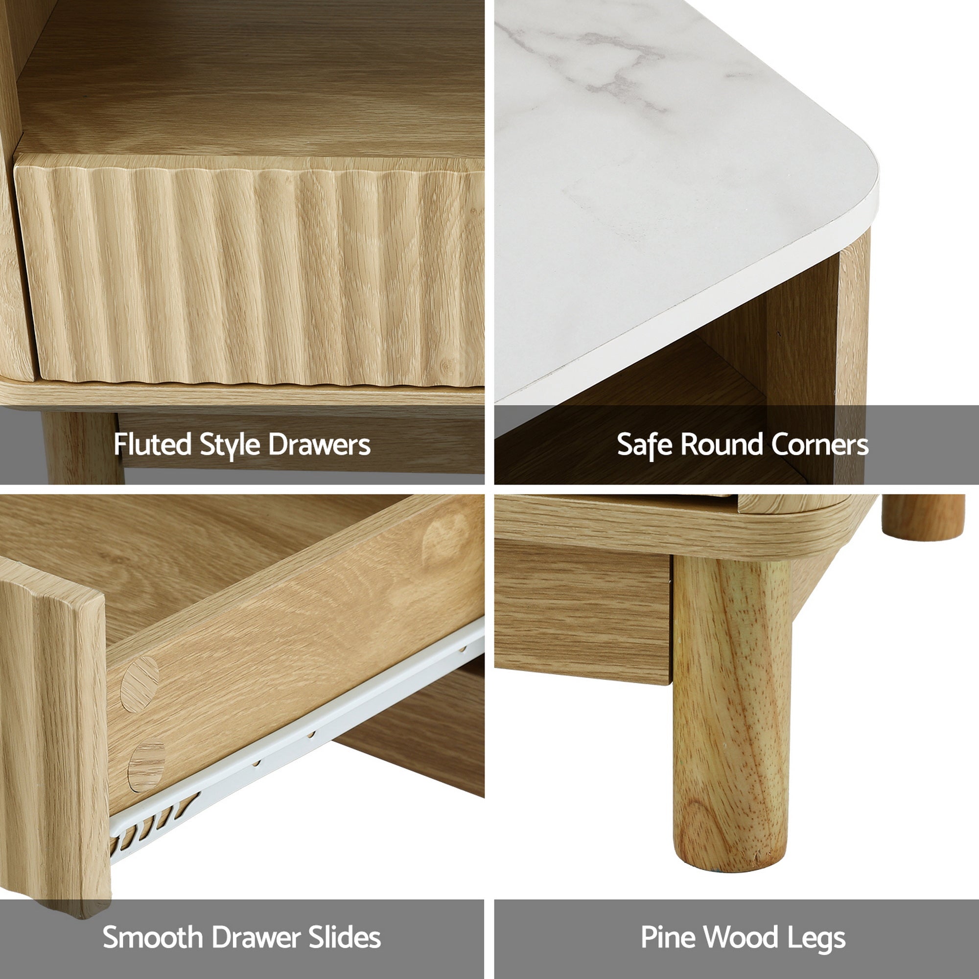 TV Unit & Coffee Table Set Storage Drawers Pine