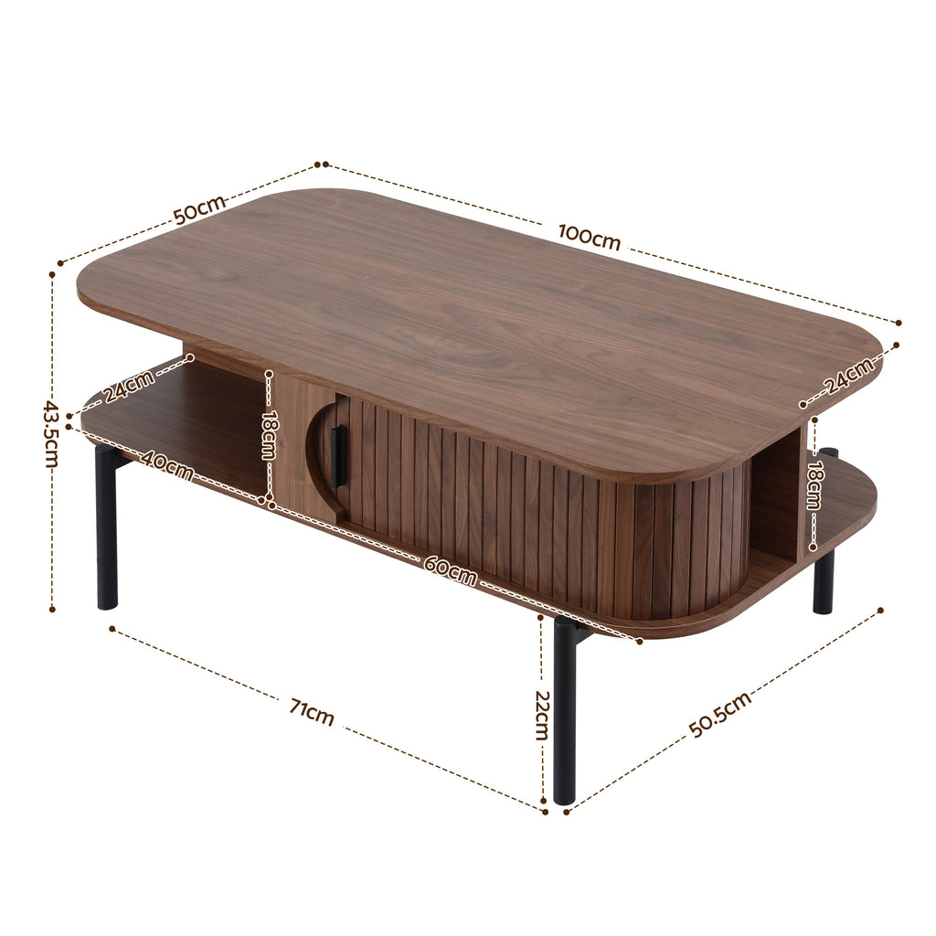 Coffee Table Living Room Center Table Shelf Cabinet Walnut