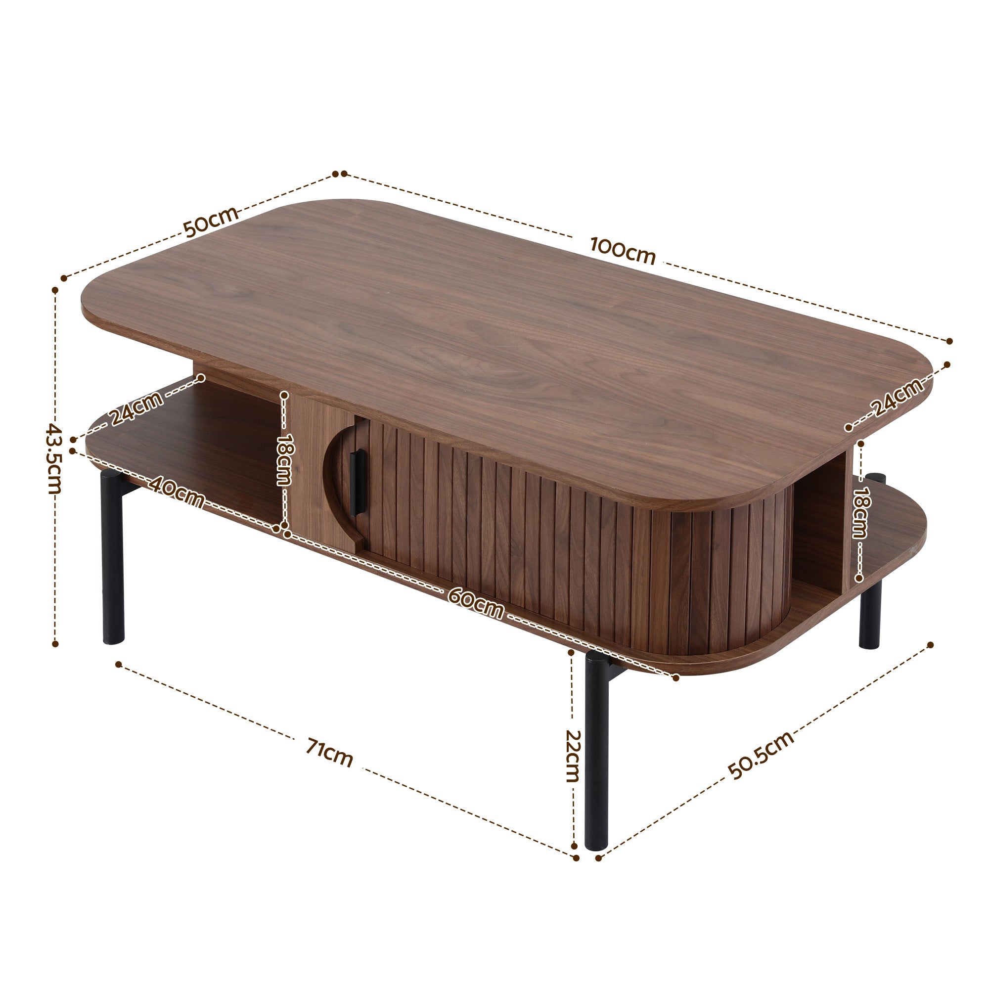 Coffee Table Living Room Center Table Shelf Cabinet Walnut