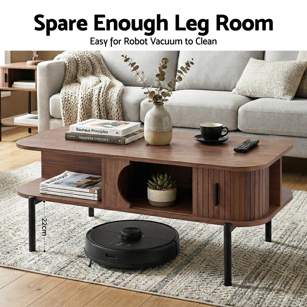Coffee Table Living Room Center Table Shelf Cabinet Walnut