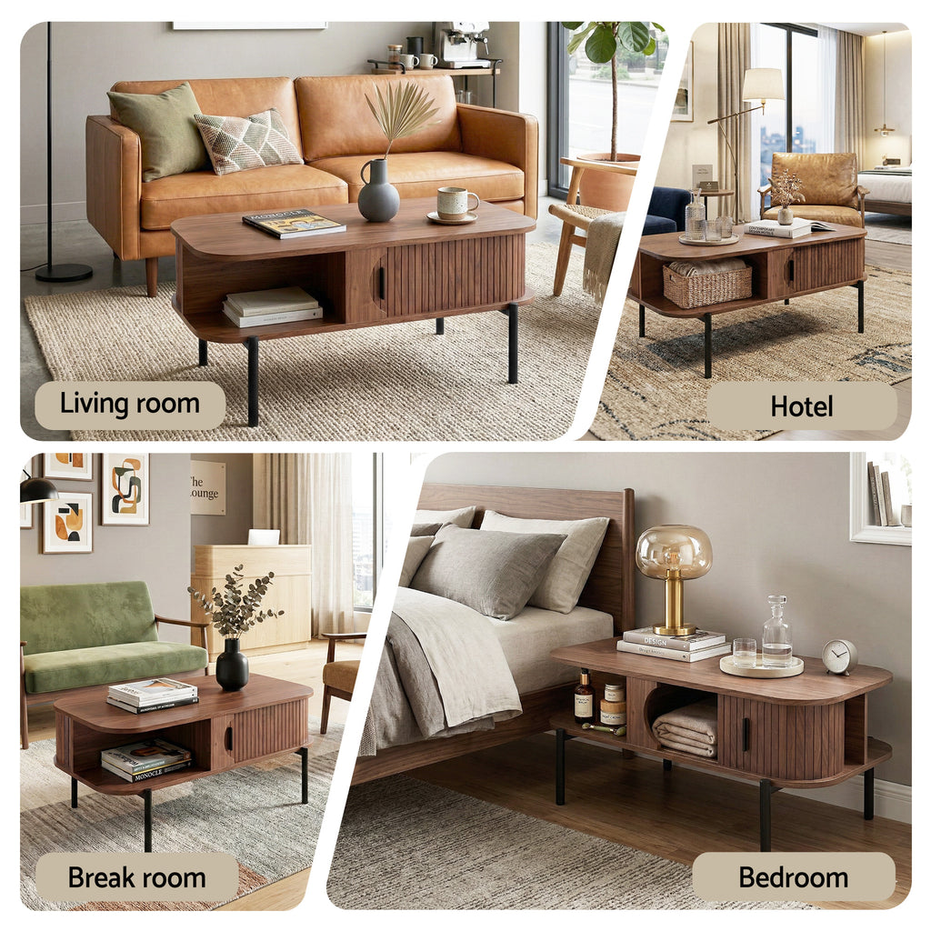 Coffee Table Living Room Center Table Shelf Cabinet Walnut