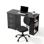 Office Desk & Chair Set 120cm Computer Desk with 3 Drawers & Open Shelves, Ergonomic Armless Office Chair with Wheels, Height Adjustable for Home Office Study