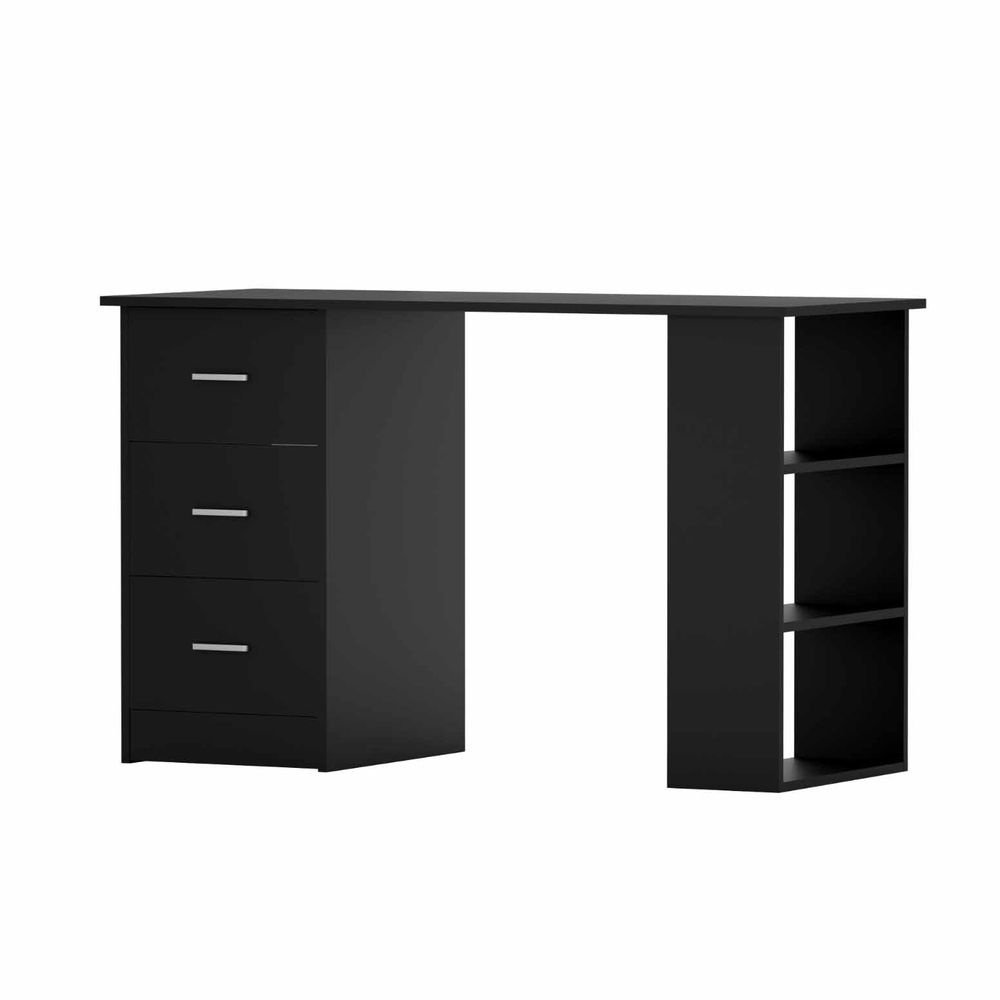 Office Desk & Chair Set 120cm Computer Desk with 3 Drawers & Open Shelves, Ergonomic Armless Office Chair with Wheels, Height Adjustable for Home Office Study