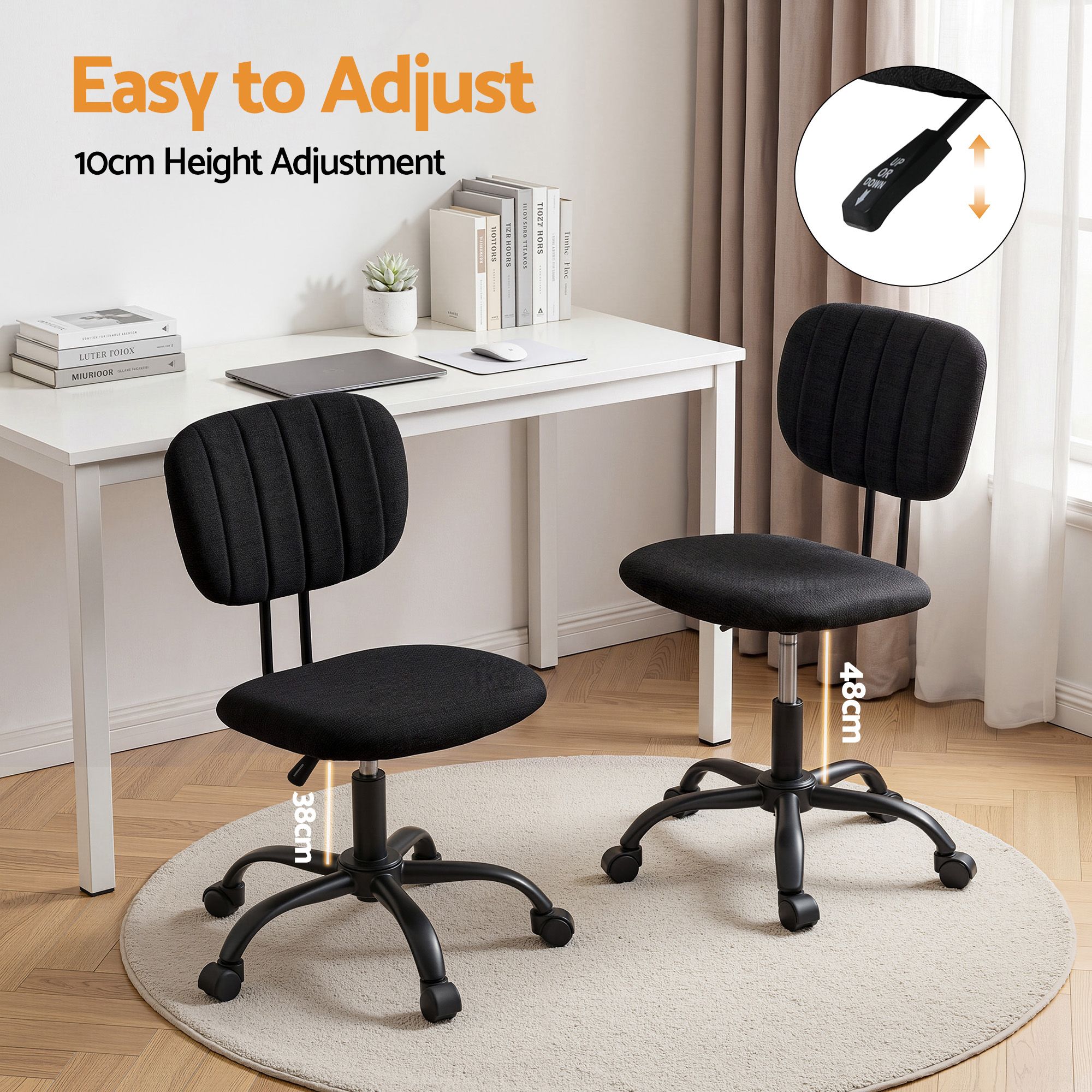 Office Desk & Chair Set 120cm Computer Desk with 3 Drawers & Open Shelves, Ergonomic Armless Office Chair with Wheels, Height Adjustable for Home Office Study
