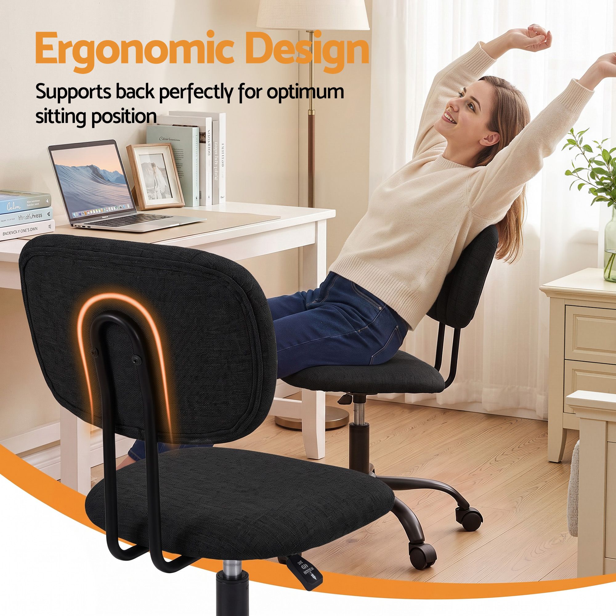 Office Desk & Chair Set 120cm Computer Desk with 3 Drawers & Open Shelves, Ergonomic Armless Office Chair with Wheels, Height Adjustable for Home Office Study