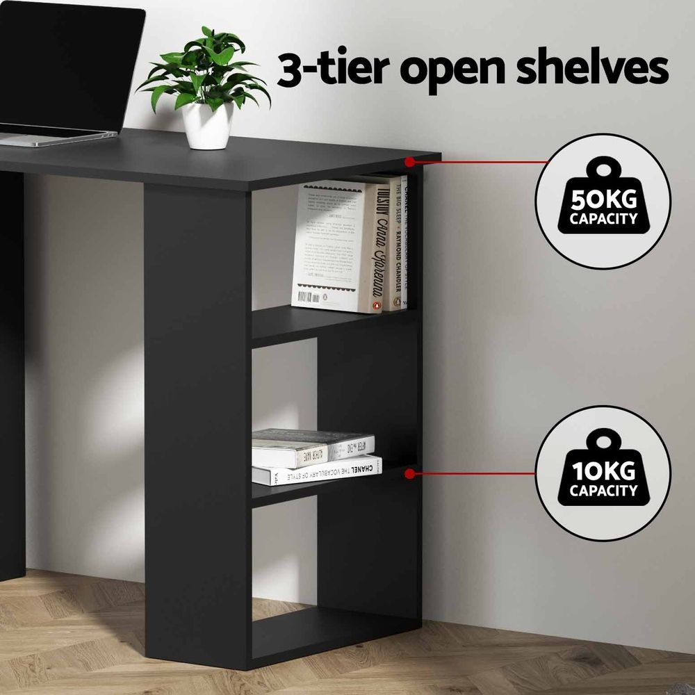 Office Desk & Chair Set 120cm Computer Desk with 3 Drawers & Open Shelves, Ergonomic Armless Office Chair with Wheels, Height Adjustable for Home Office Study