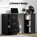 Office Desk & Chair Set 120cm Computer Desk with 3 Drawers & Open Shelves, Ergonomic Armless Office Chair with Wheels, Height Adjustable for Home Office Study