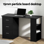 Office Desk & Chair Set 120cm Computer Desk with 3 Drawers & Open Shelves, Ergonomic Armless Office Chair with Wheels, Height Adjustable for Home Office Study