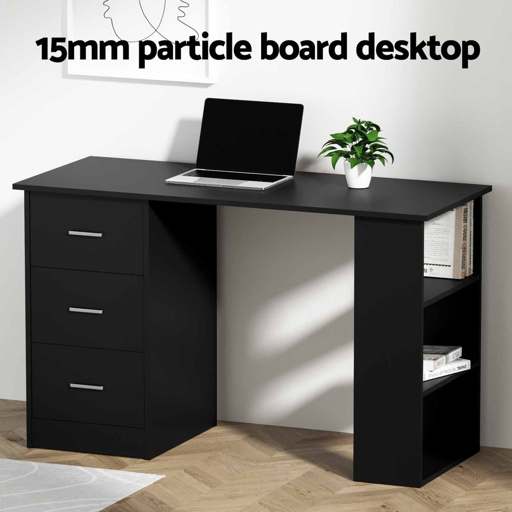 Office Desk & Chair Set 120cm Computer Desk with 3 Drawers & Open Shelves, Ergonomic Armless Office Chair with Wheels, Height Adjustable for Home Office Study