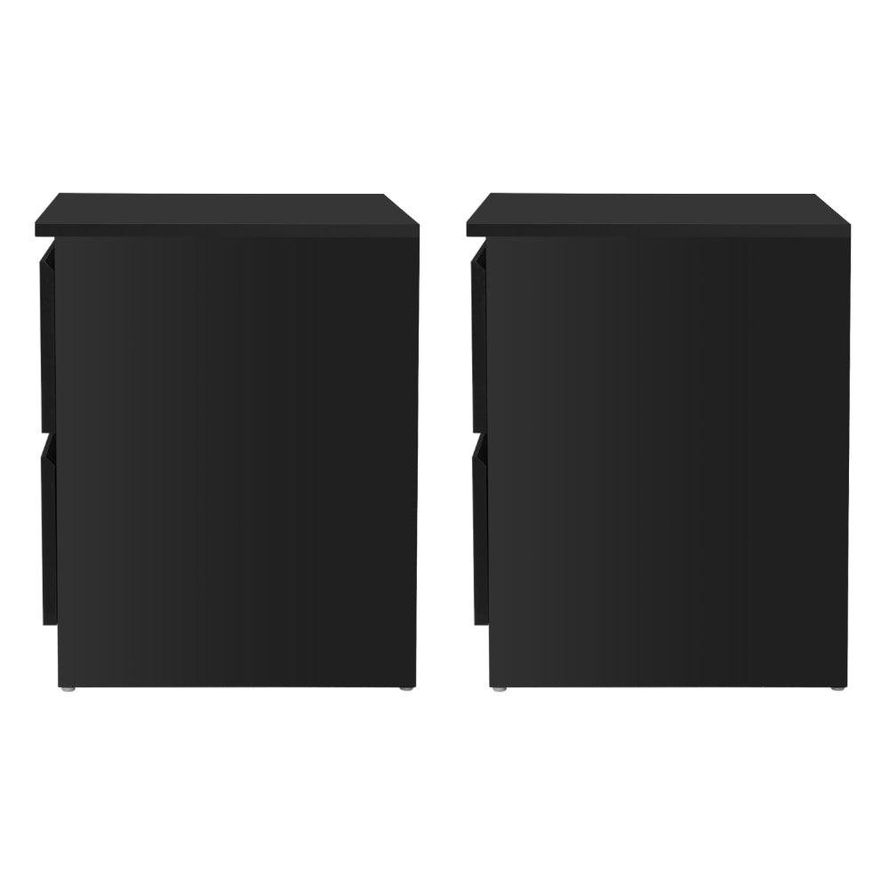 2x Bedside Table 2 Drawers - PEPE Black