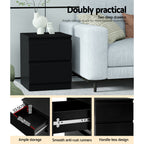 2x Bedside Table 2 Drawers - PEPE Black