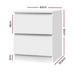 2x Bedside Table 2 Drawers - PEPE White