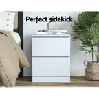 2x Bedside Table 2 Drawers - PEPE White