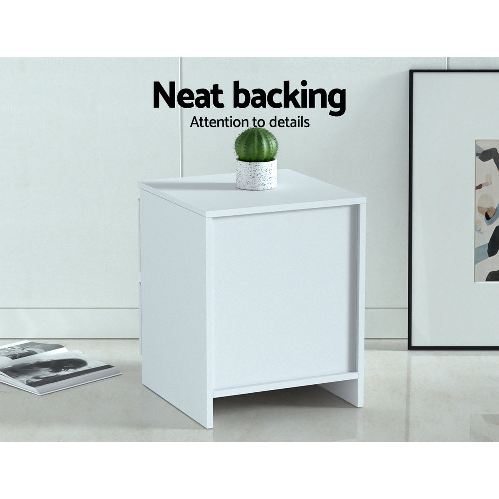 2x Bedside Table 2 Drawers - PEPE White