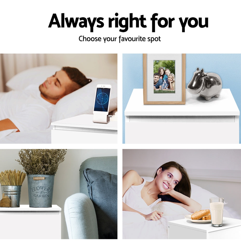 2x Bedside Table 2 Drawers - PEPE White