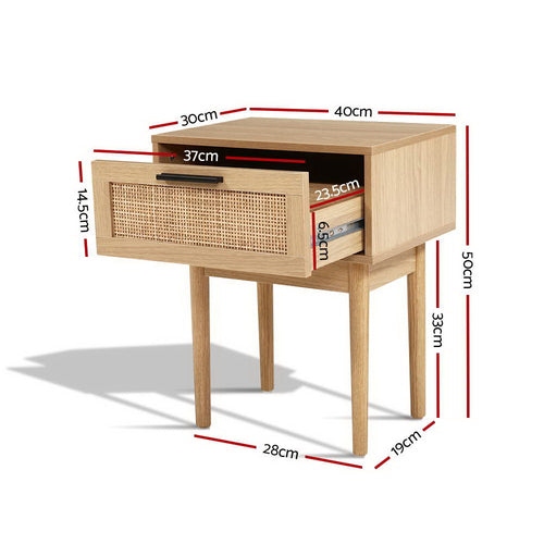 Artiss Bedside Tables Side Table Rattan Drawers Nightstand