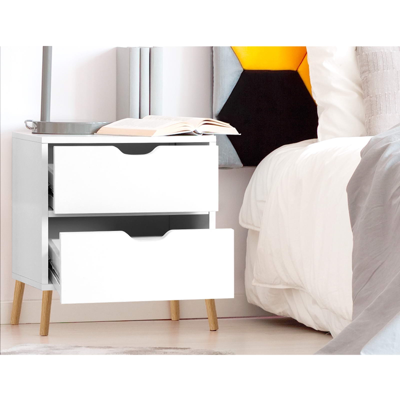 2X Bedside Table 2 Drawers - BODEN White