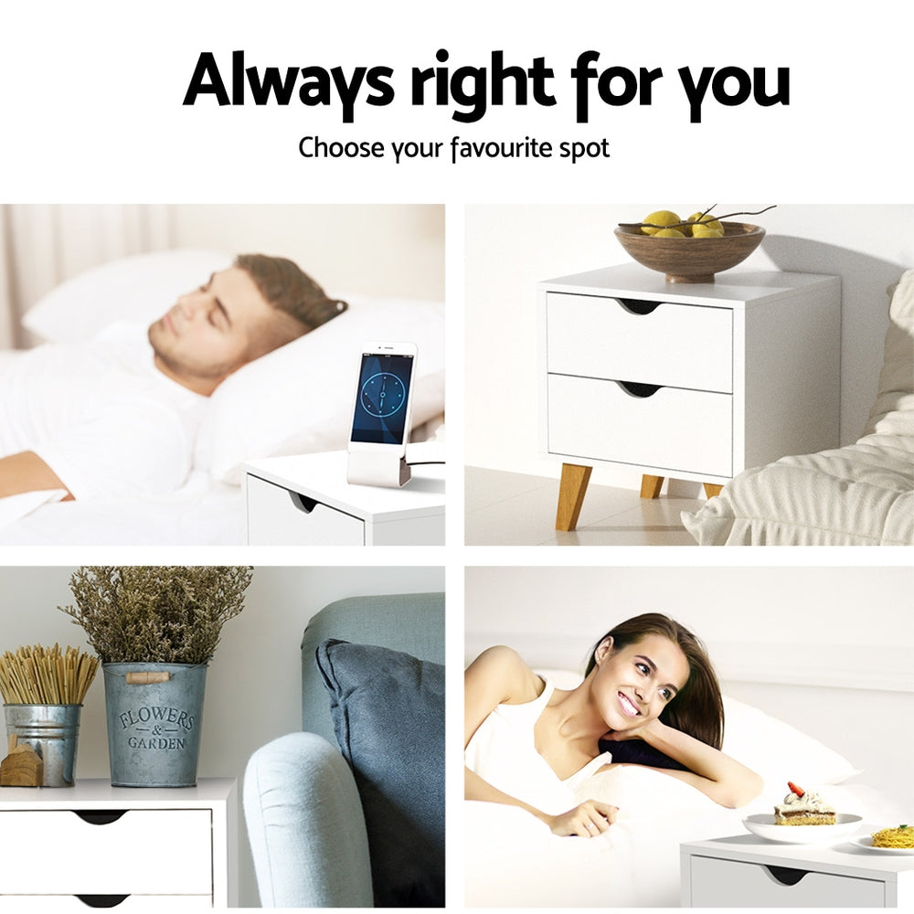 Bedside Table 2 Drawers - ANDERS White