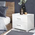 Modern White Bedside Table 2 Drawers High Gloss
