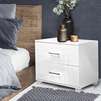 Modern White Bedside Table 2 Drawers High Gloss