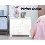 Modern White Bedside Table 2 Drawers High Gloss