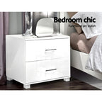 Modern White Bedside Table 2 Drawers High Gloss