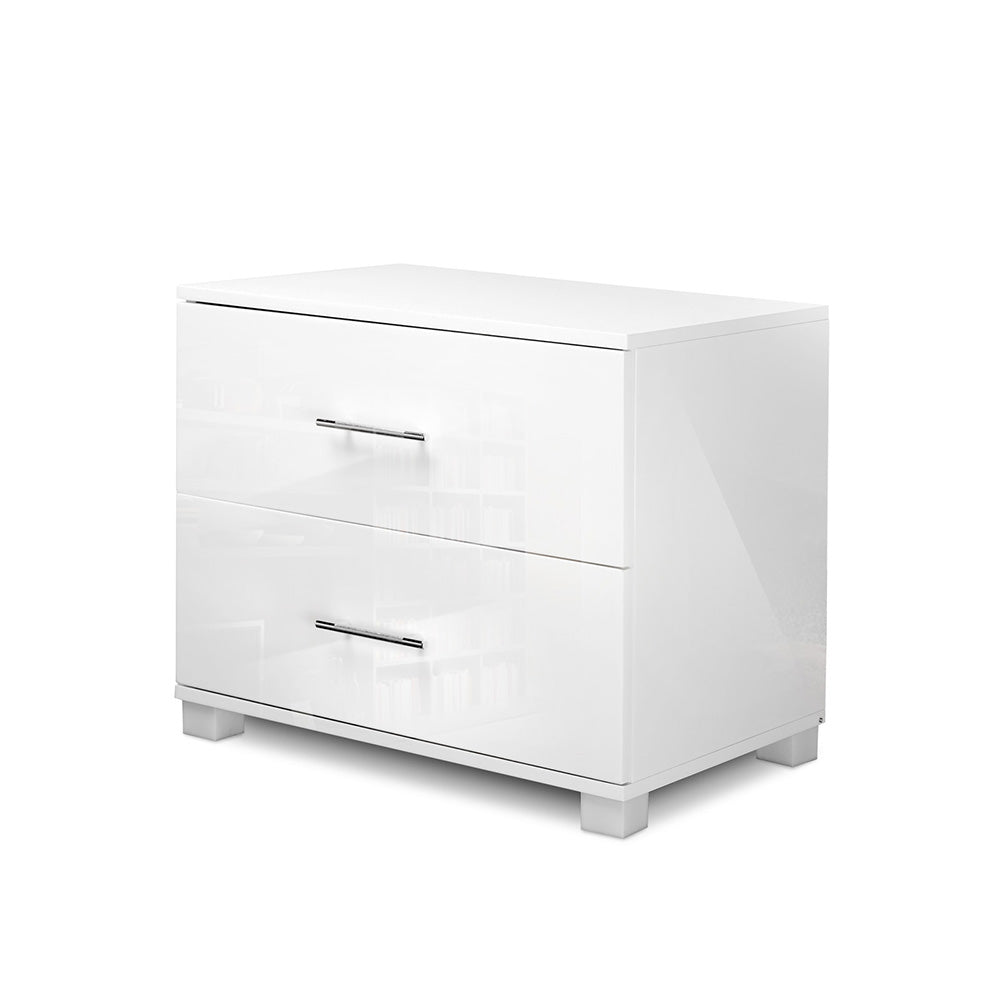 Modern White Bedside Table 2 Drawers High Gloss