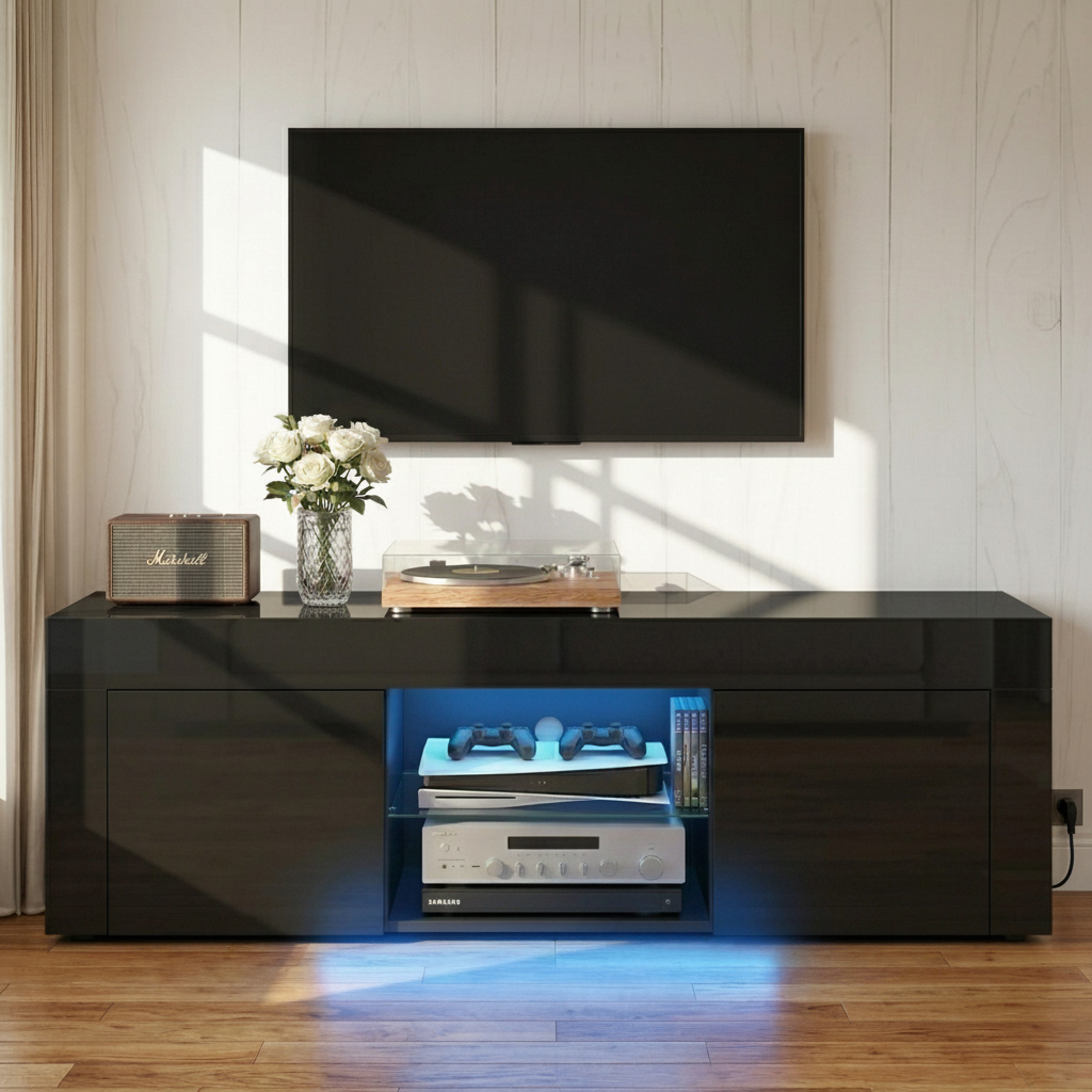 Entertainment Unit TV Cabinet LED 130cm Black