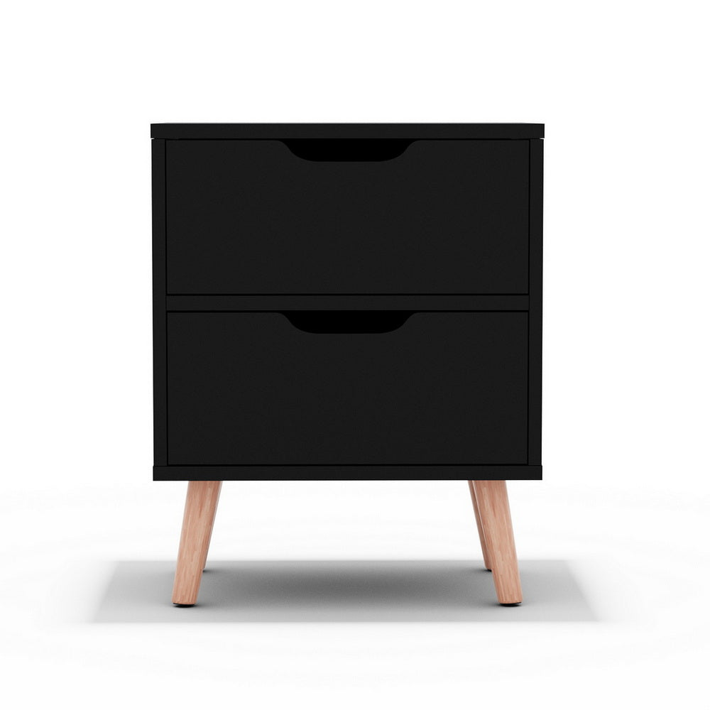 Artiss Bedside Table 2 Drawers - BODEN Black