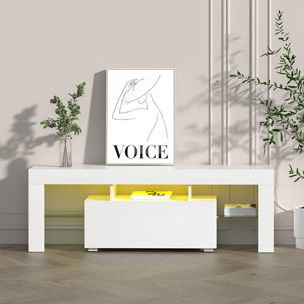 LED Entertainment Unit TV Cabinet 130cm High Gloss White