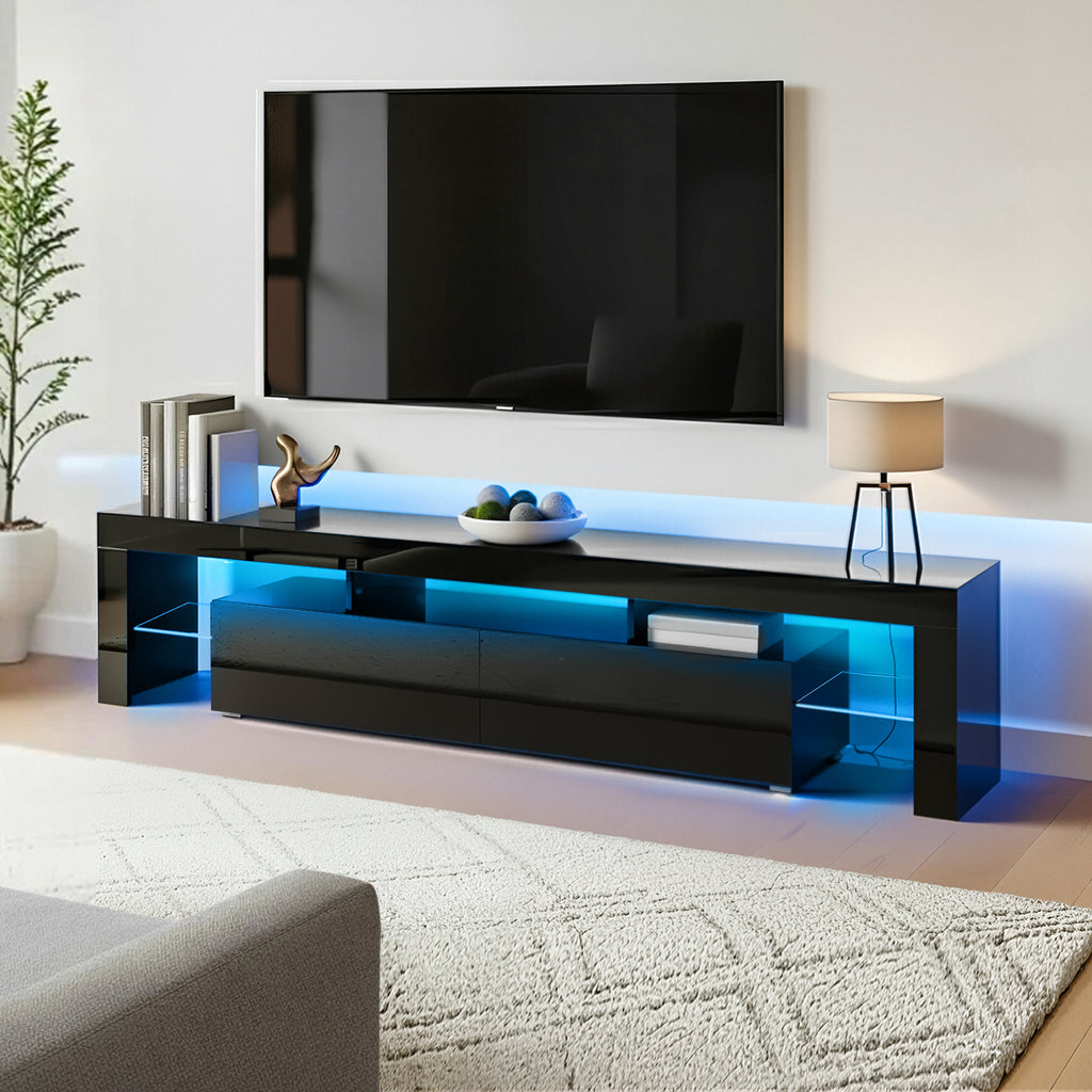 Black TV Unit High Gloss Finish with Drawer – 190cm