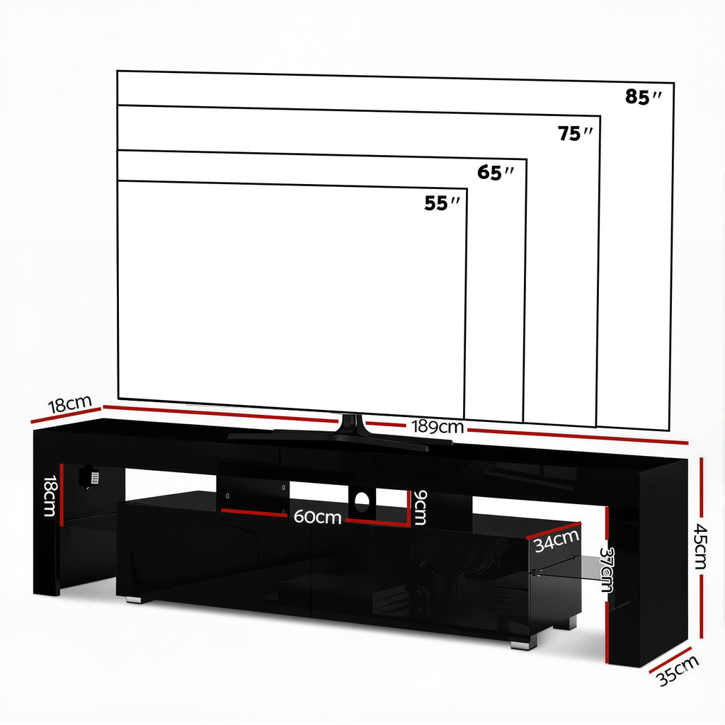Black TV Unit High Gloss Finish with Drawer – 190cm