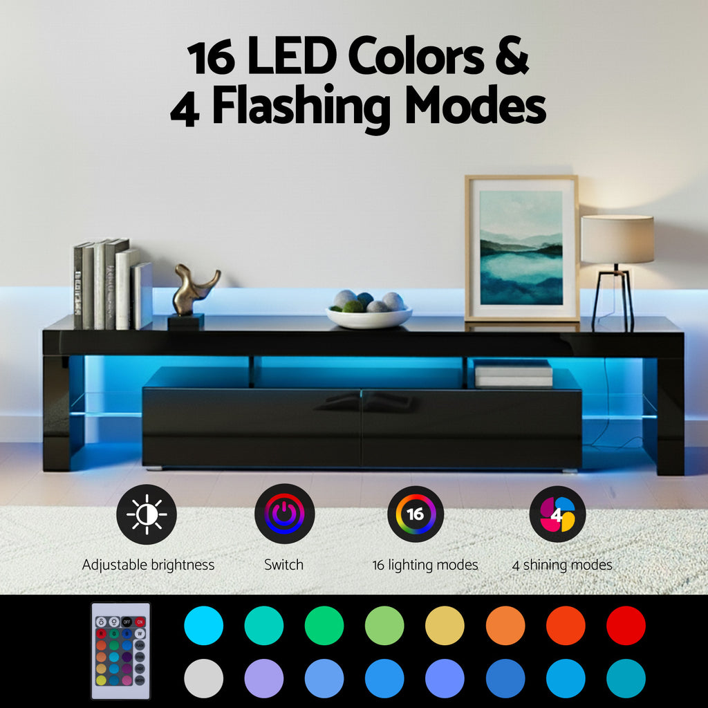 Black TV Unit High Gloss Finish with Drawer – 190cm