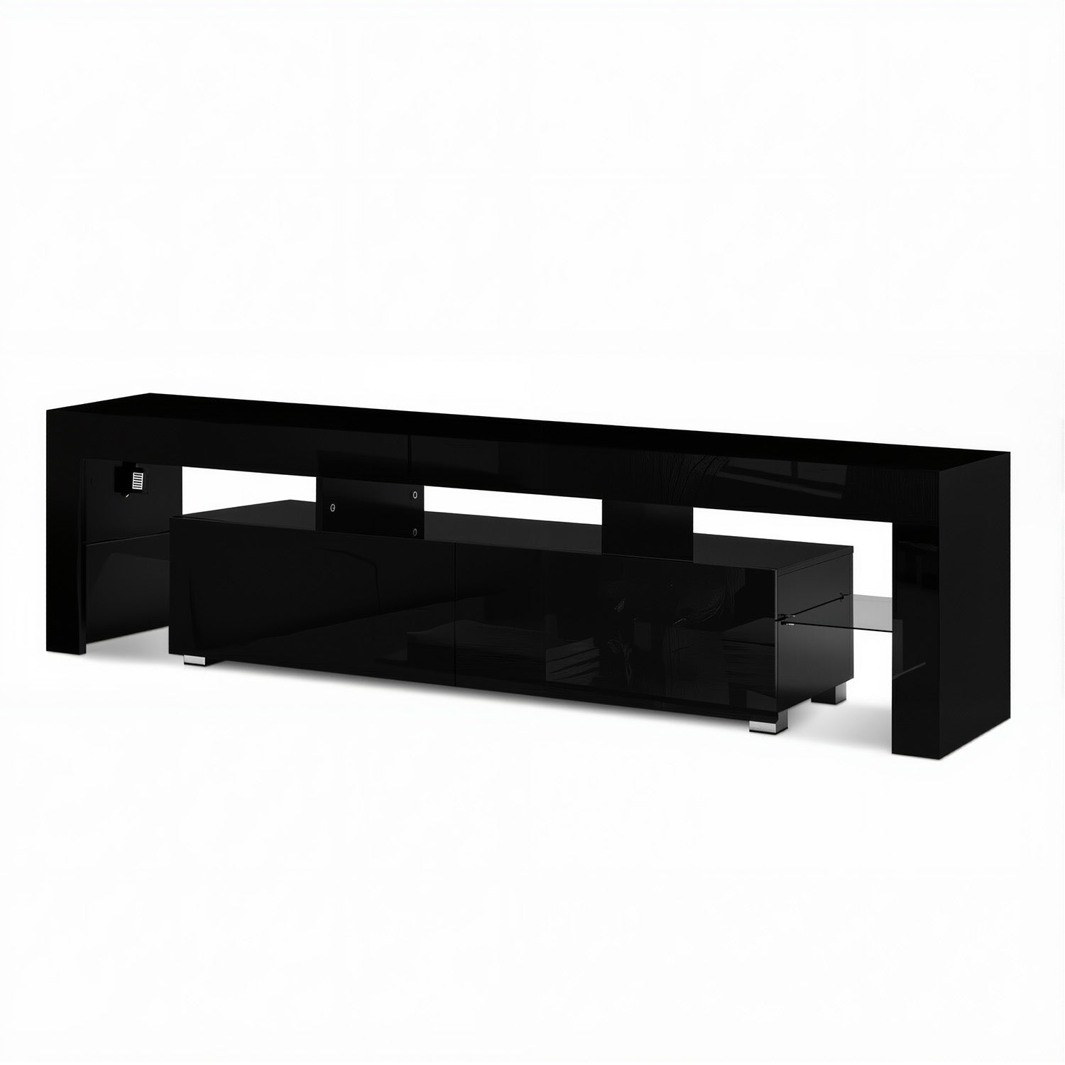 Black TV Unit High Gloss Finish with Drawer – 190cm