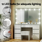 Artiss Dressing Table Vanity Desk Set Stool 12 Led Bulbs White