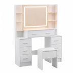 Artiss Dressing Table Vanity Desk Set Stool LED Charging Station White