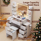 Artiss Dressing Table Vanity Desk Set Stool LED Charging Station White