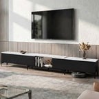 Modern Extendable TV Cabinet Entertainment Unit Stand Marble Effect Top- Black